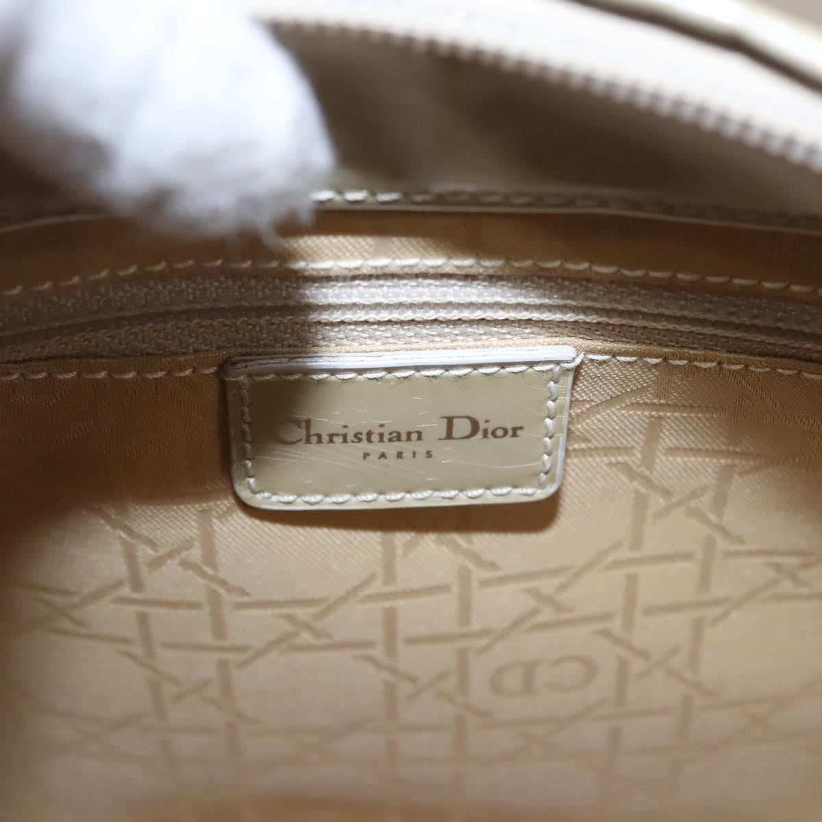Christian Dior Pearl Lady Dior Patent Leather Beige Patent_Leather Handbag (Pre-Owned)