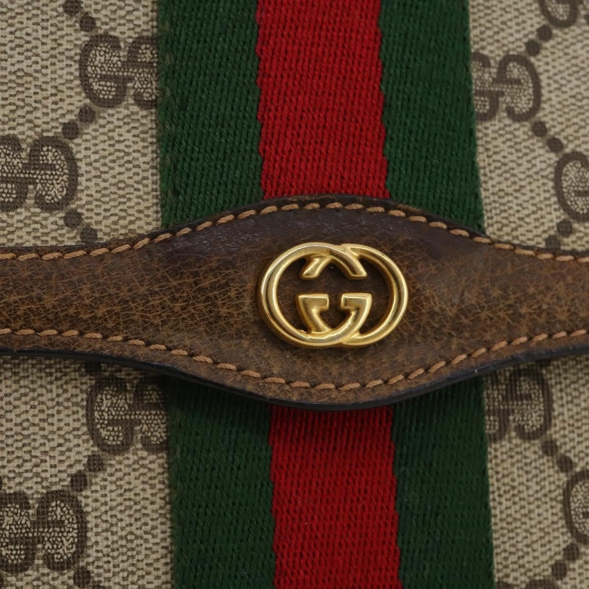 Gucci Vintage Web Flap Clutch Gg Coated Canvas Beige Canvas Clutche & Pouche Bag (Pre-Owned)