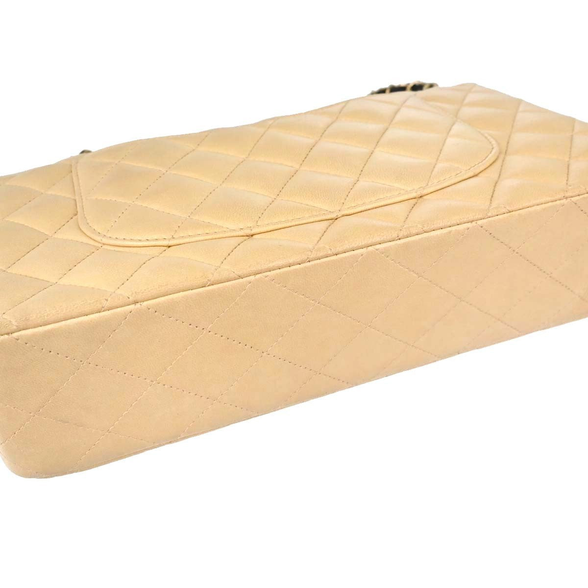 Chanel Classic Double Flap Quilted Lambskin Beige Leather Shoulder Bag Bag (Pre-Owned)