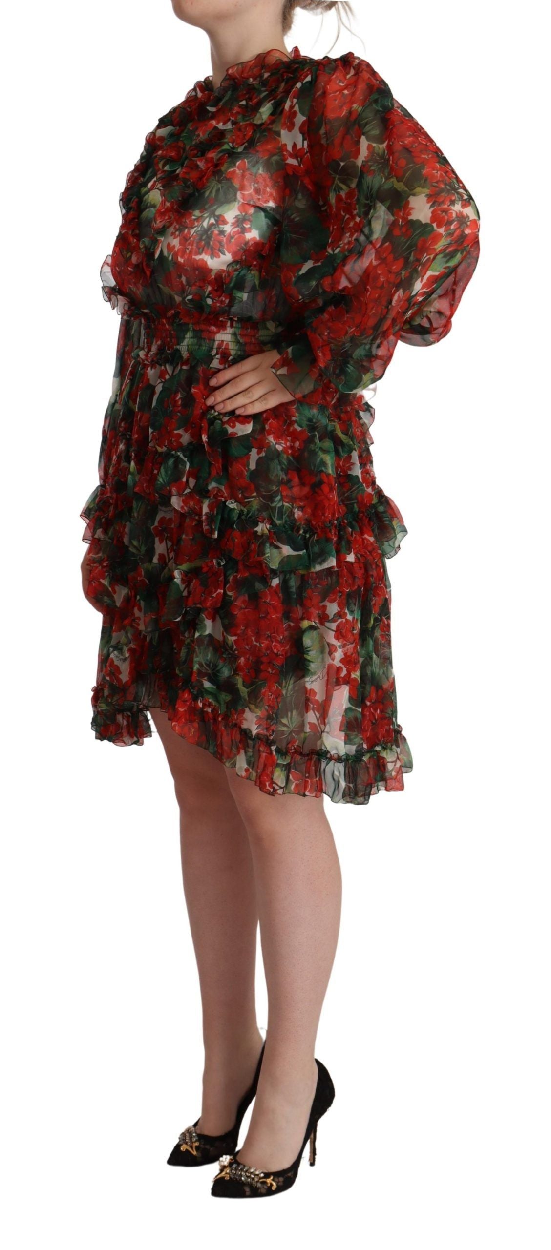Dolce & Gabbana Multicolor Red Floral Silk Long Maxi Women's Dress
