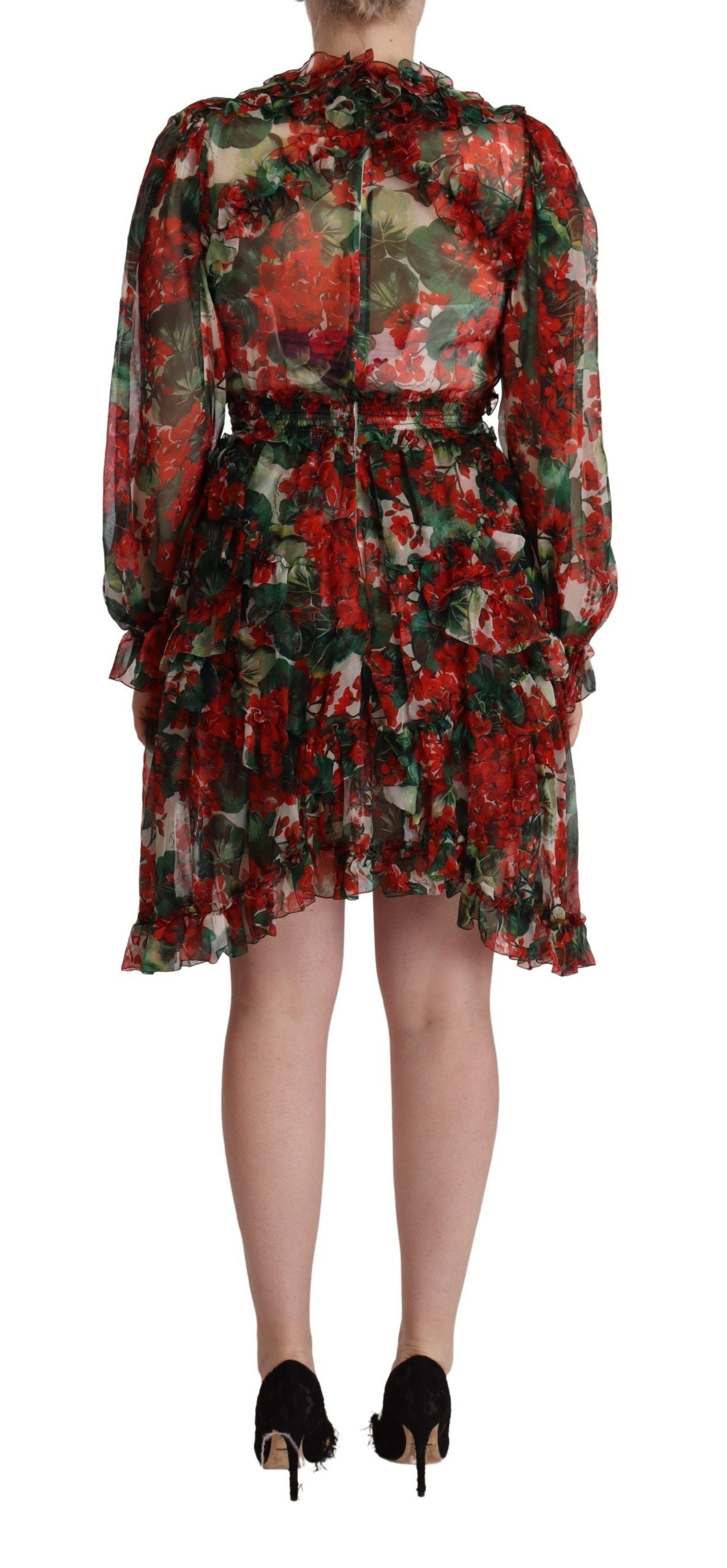 Dolce & Gabbana Multicolor Red Floral Silk Long Maxi Women's Dress