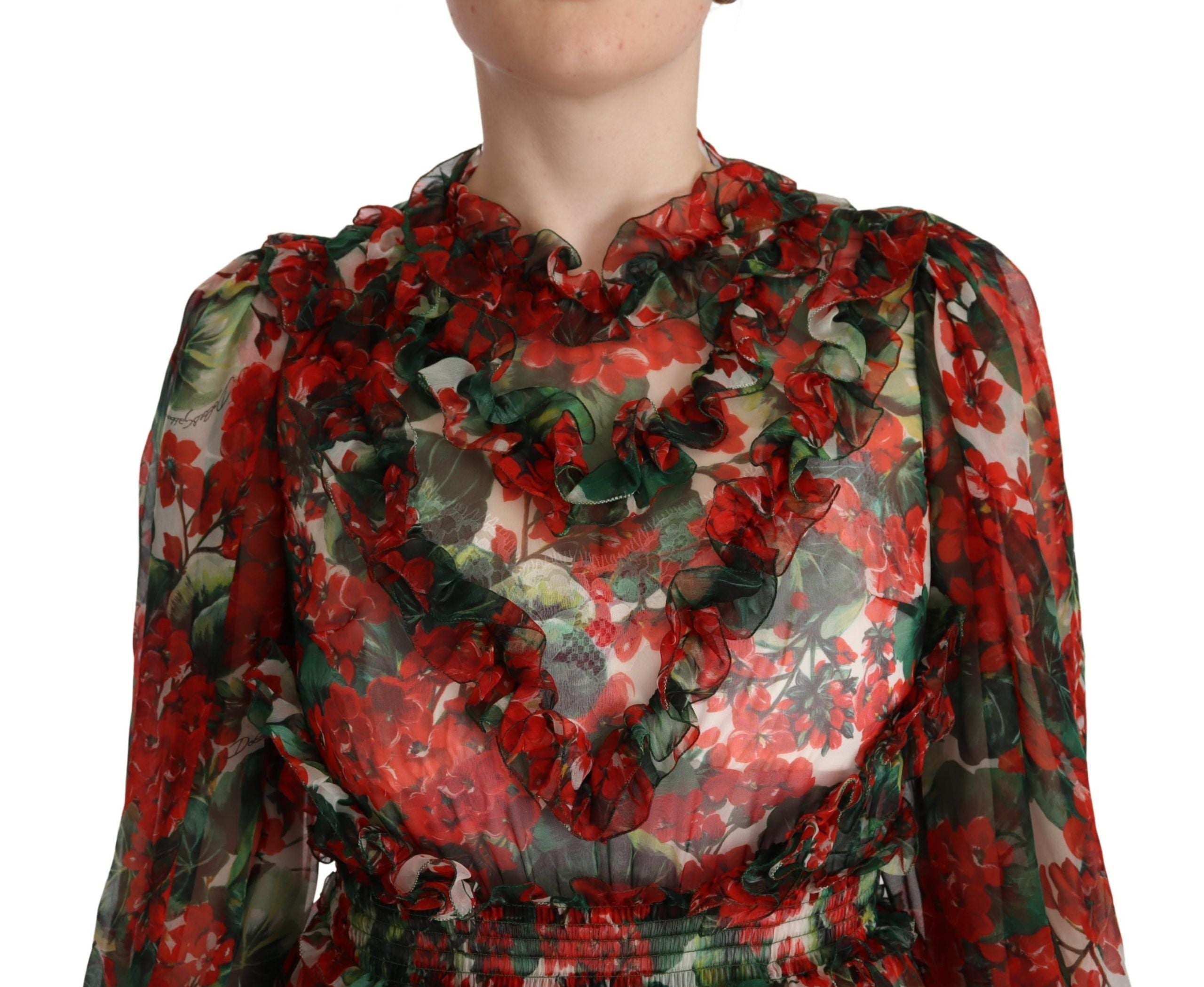Dolce & Gabbana Multicolor Red Floral Silk Long Maxi Women's Dress