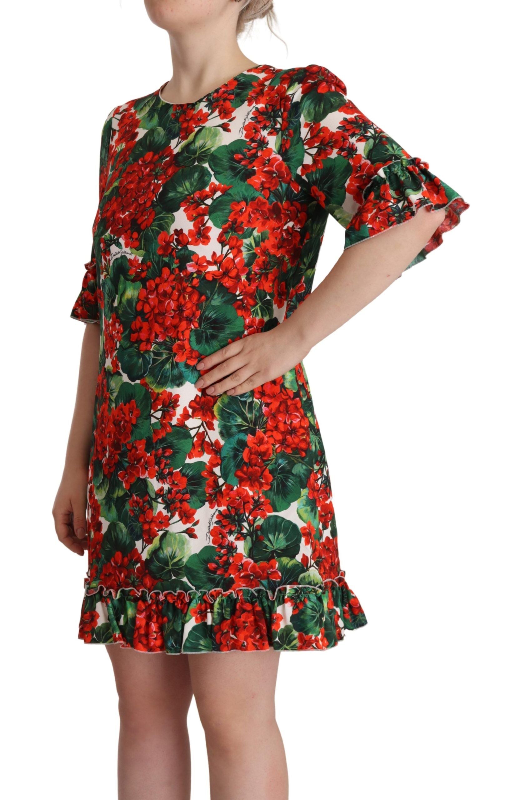 Dolce & Gabbana Multicolor Red Floral Shift Gown Women's Dress