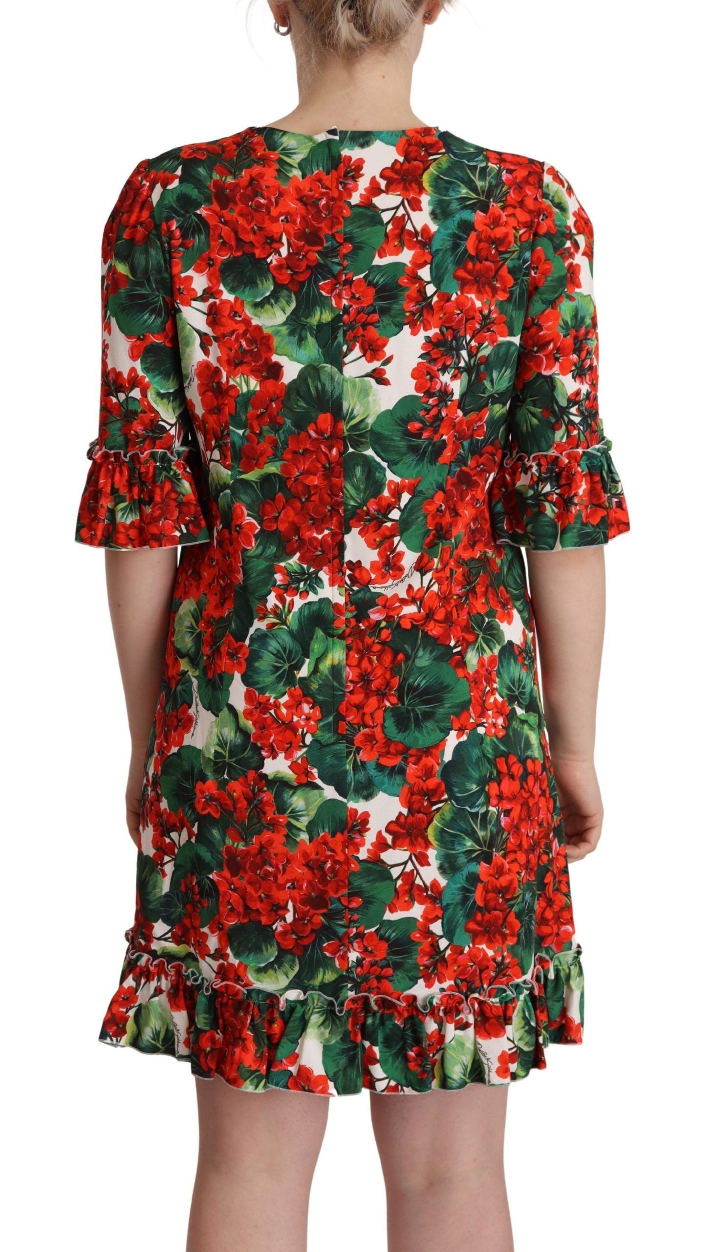 Dolce & Gabbana Multicolor Red Floral Shift Gown Women's Dress