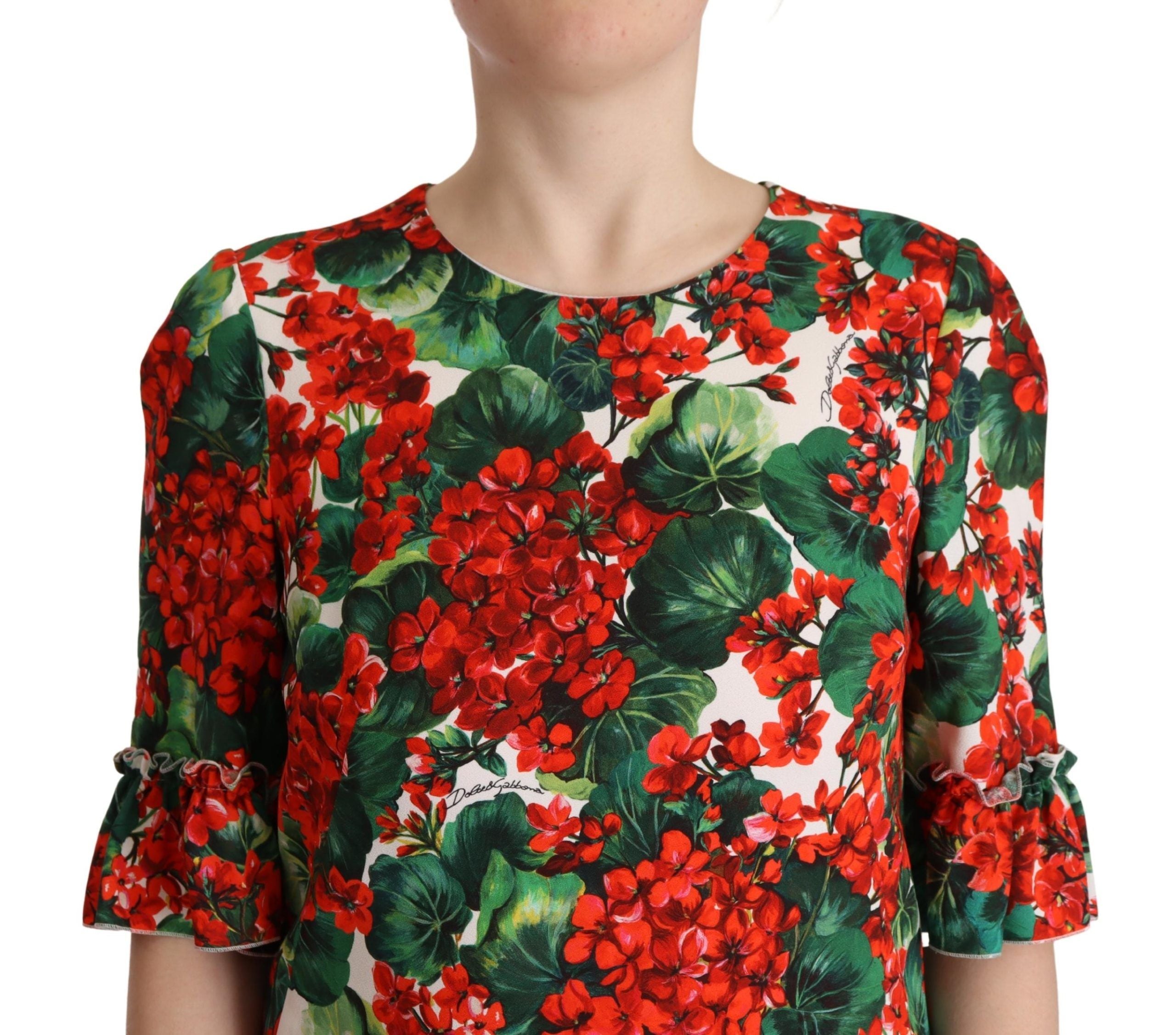 Dolce & Gabbana Multicolor Red Floral Shift Gown Women's Dress