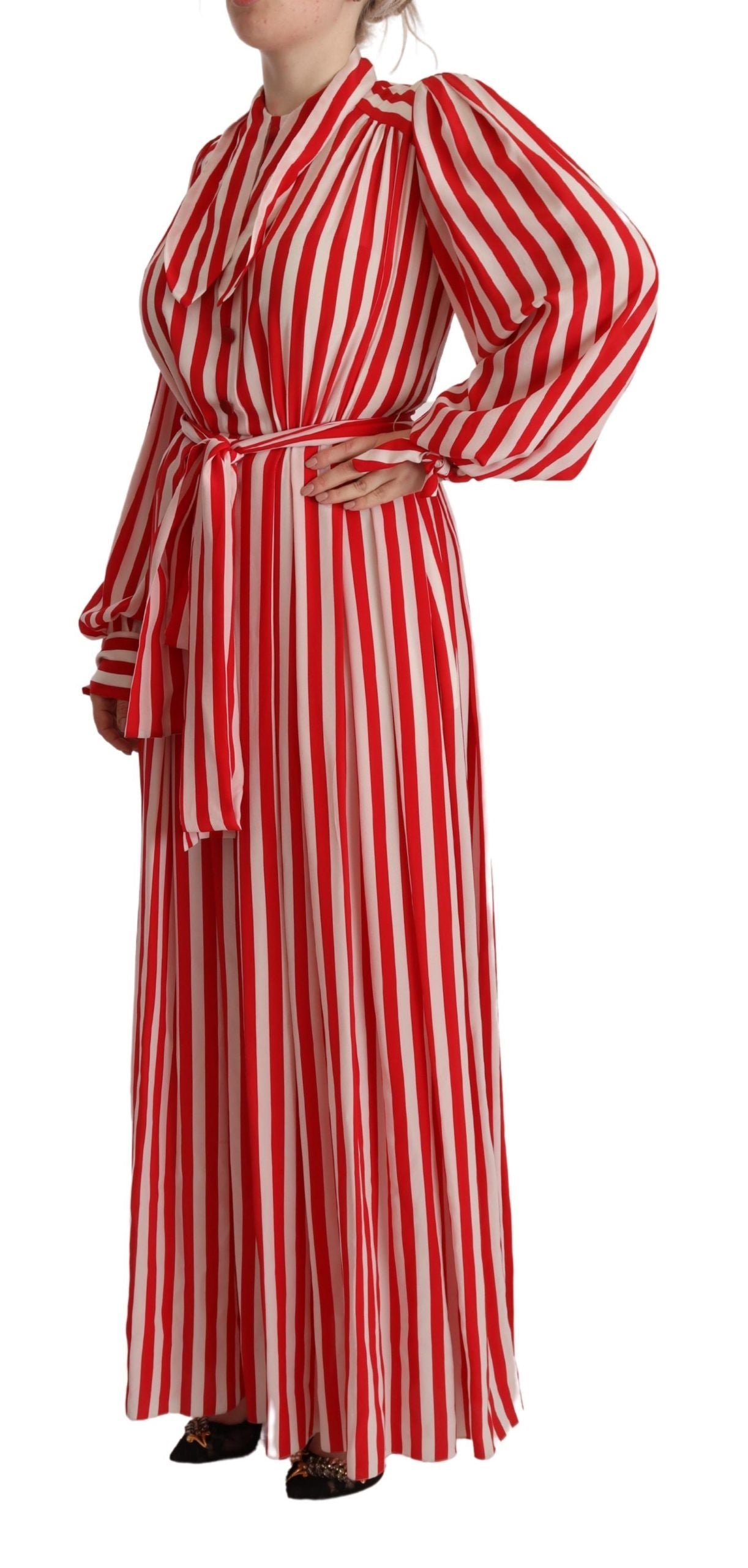 Dolce & Gabbana White Red Silk A-Line Shift Gown Women's Dress