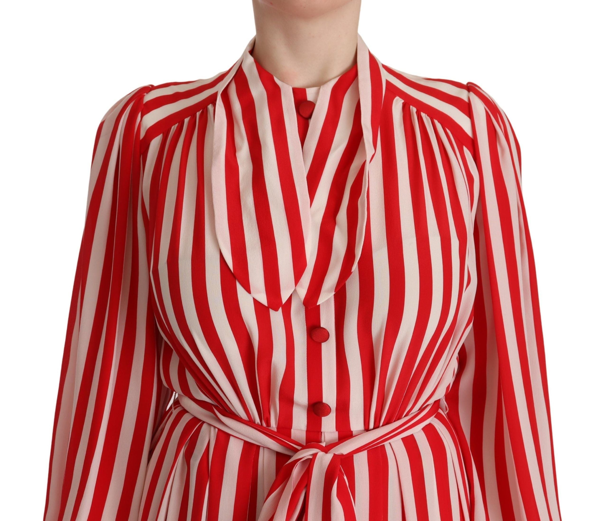 Dolce & Gabbana White Red Silk A-Line Shift Gown Women's Dress