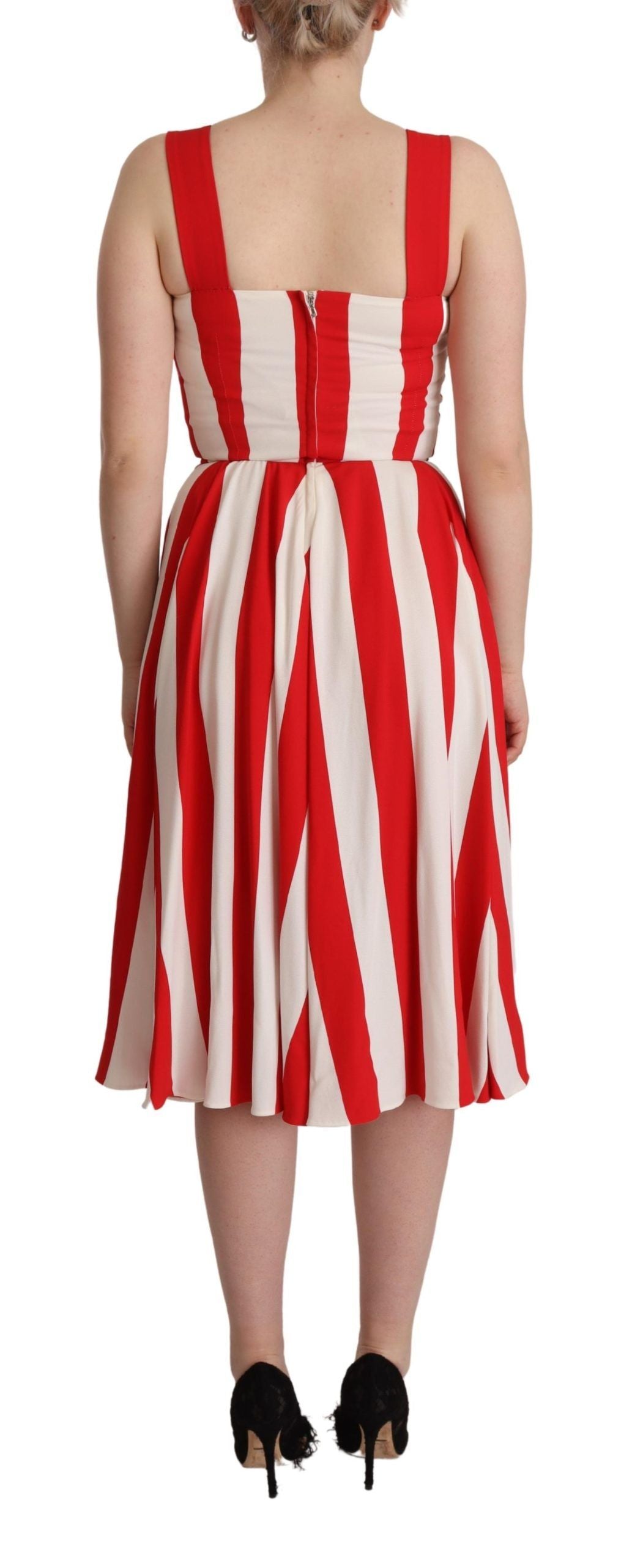 Dolce & Gabbana White Red Stretch Shift A-line Gown Women's Dress