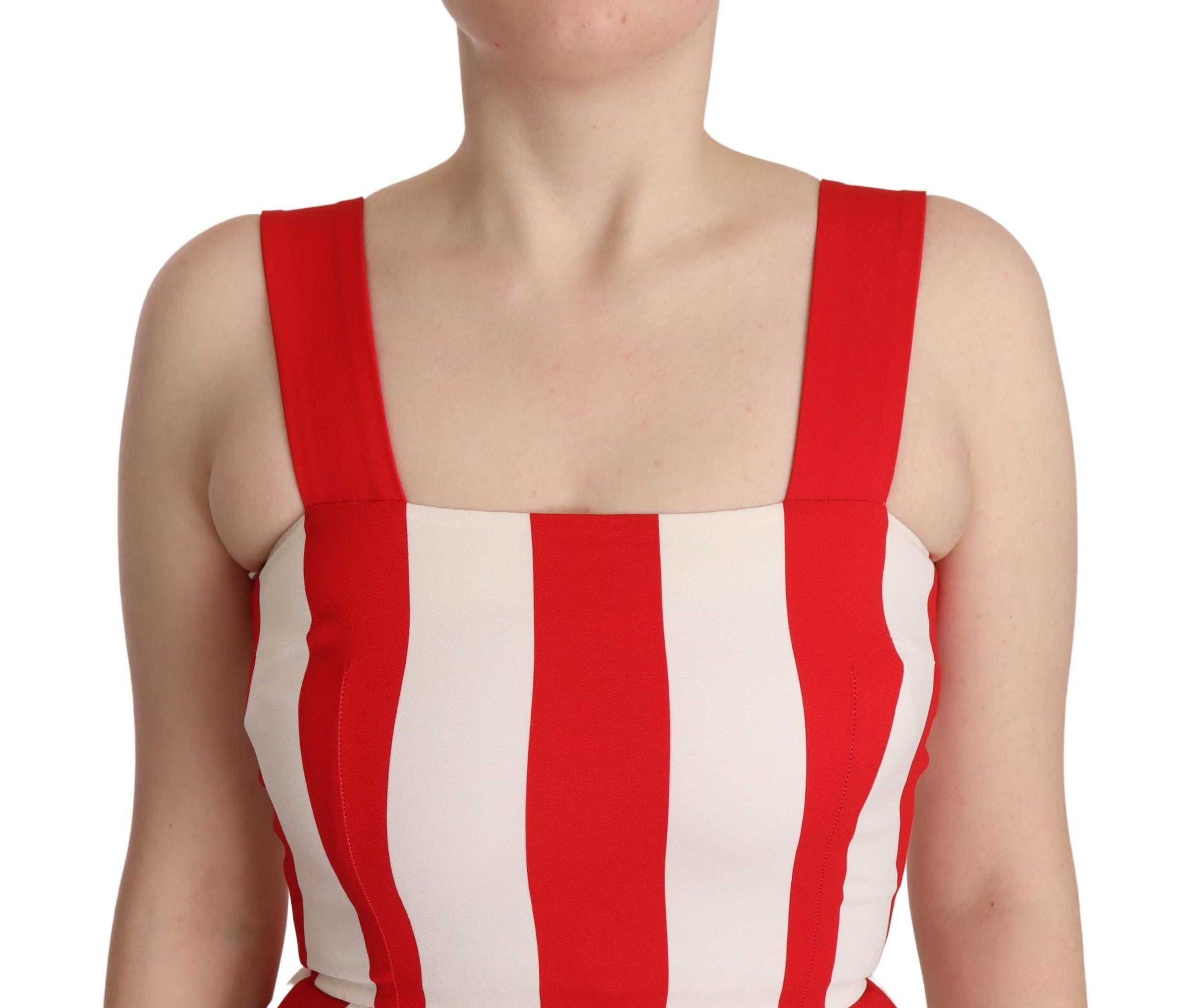Dolce & Gabbana White Red Stretch Shift A-line Gown Women's Dress