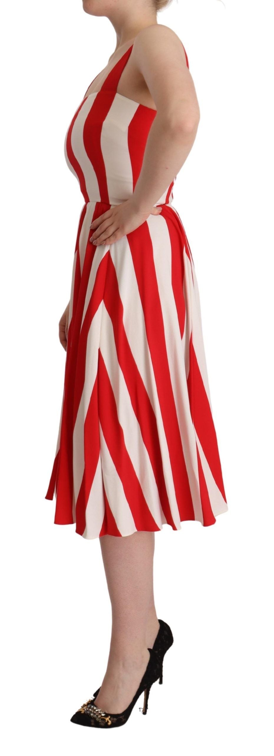 Dolce & Gabbana White Red Stretch Shift A-line Gown Women's Dress