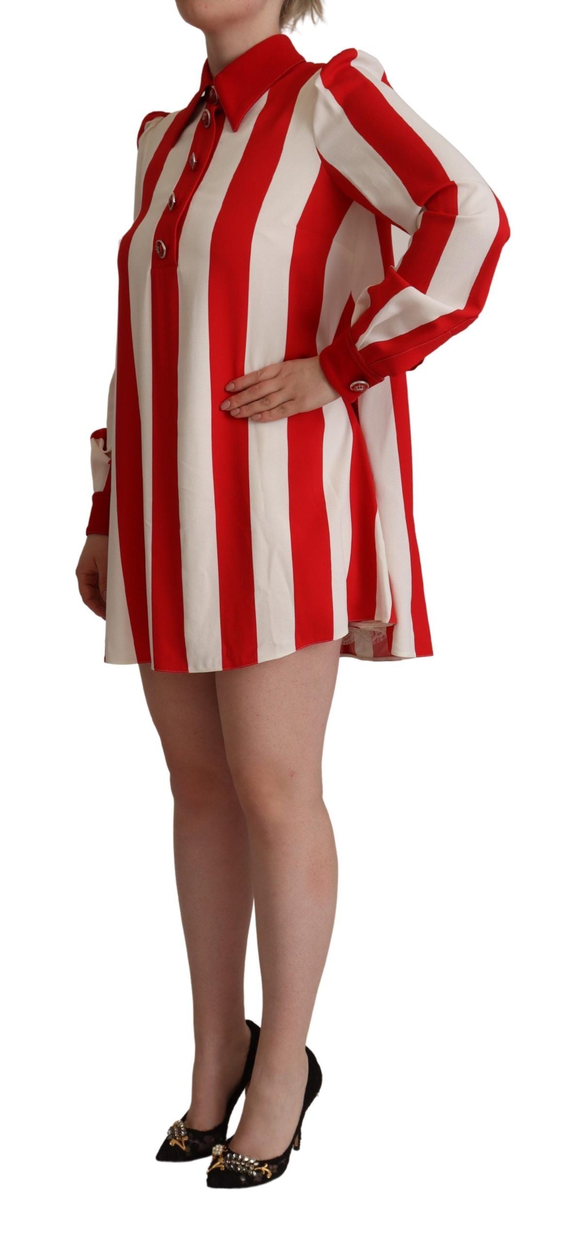 Dolce & Gabbana White Red Stretch Mini Shirt Gown Women's Dress