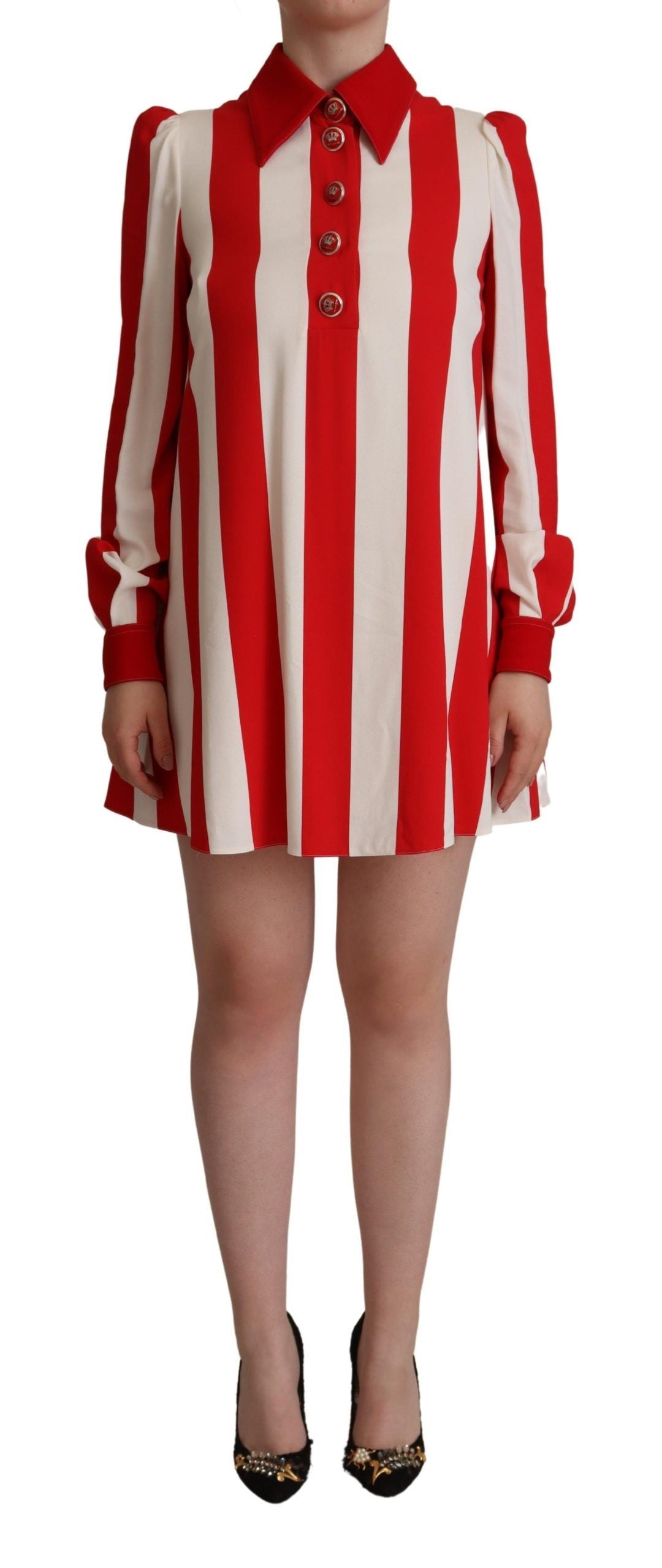 Dolce & Gabbana White Red Stretch Mini Shirt Gown Women's Dress