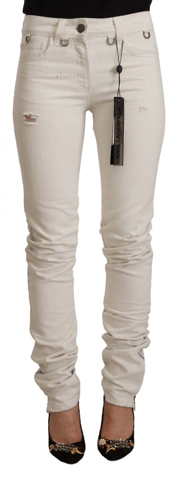 Karl Lagerfeld White Mid Waist Cotton Denim Slim Fit Women's Jeans
