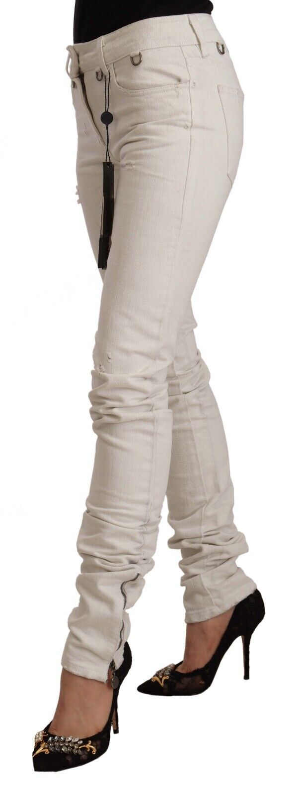 Karl Lagerfeld White Mid Waist Cotton Denim Slim Fit Women's Jeans