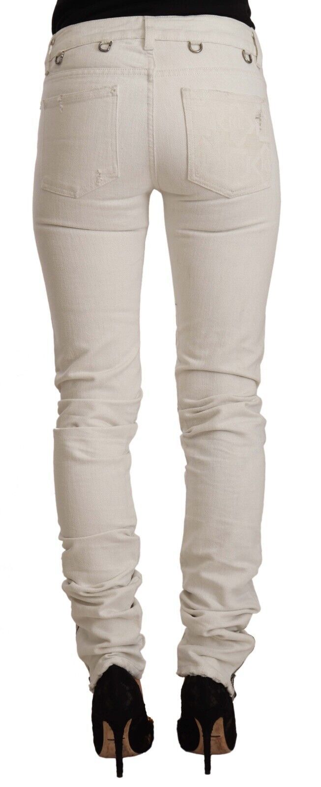Karl Lagerfeld White Mid Waist Cotton Denim Slim Fit Women's Jeans
