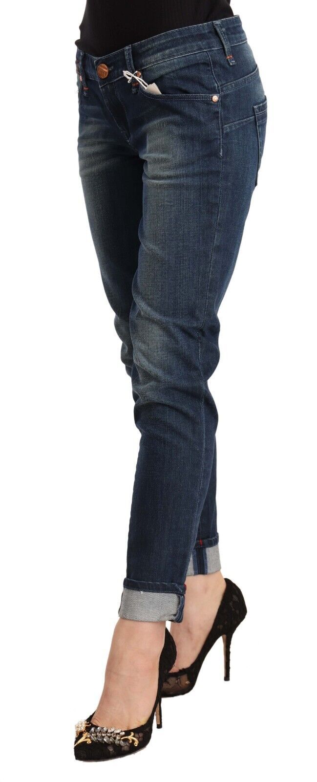 Acht Blue Washed Low Waist Skinny Denim Folded Hem Women's Jeans