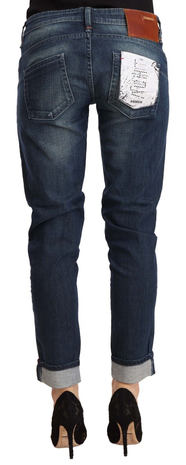 Acht Blue Washed Low Waist Skinny Denim Folded Hem Women's Jeans