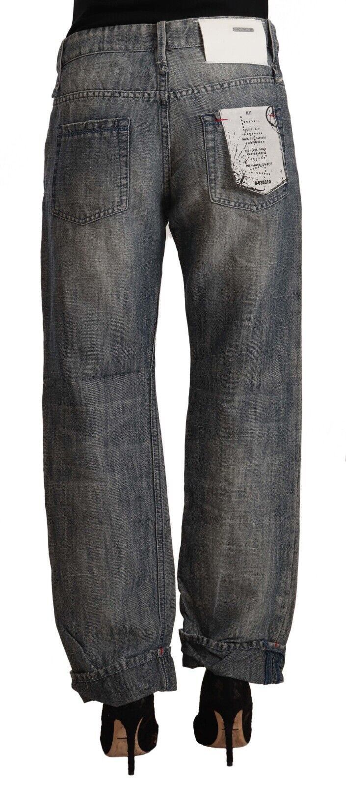 Acht Gray Washed Ramie Straight Denim Folded Hem Women's Jeans