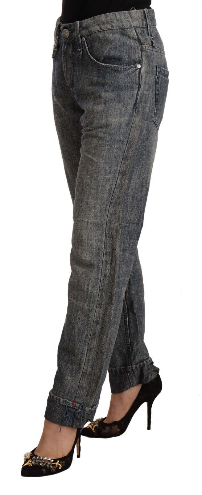 Acht Gray Washed Ramie Straight Denim Folded Hem Women's Jeans