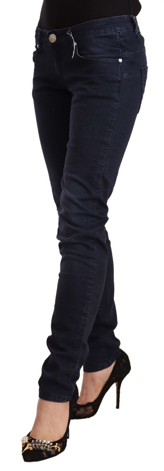 Acht Blue Washed Cotton Low Waist Slim Fit Denim Women's Jeans