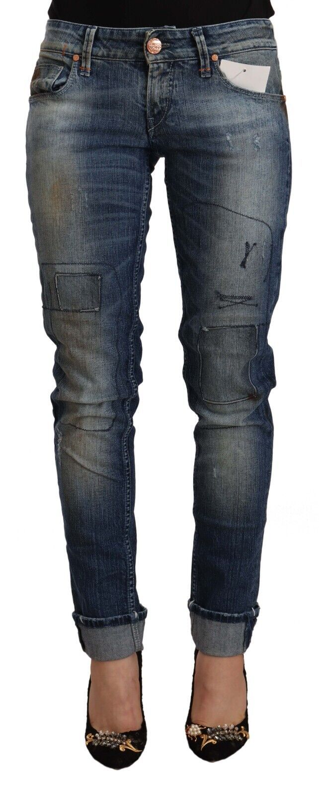 Acht Blue Washed Low Waist Folded Hem Slim Fit Women's Jeans