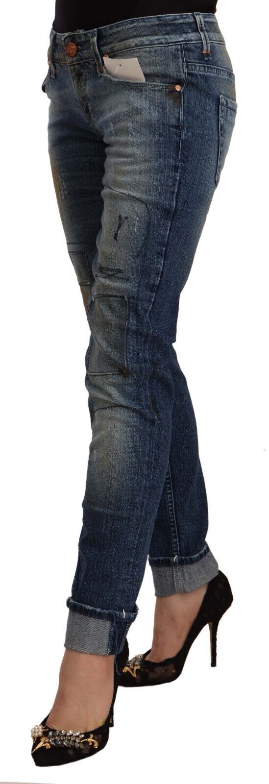 Acht Blue Washed Low Waist Folded Hem Slim Fit Women's Jeans