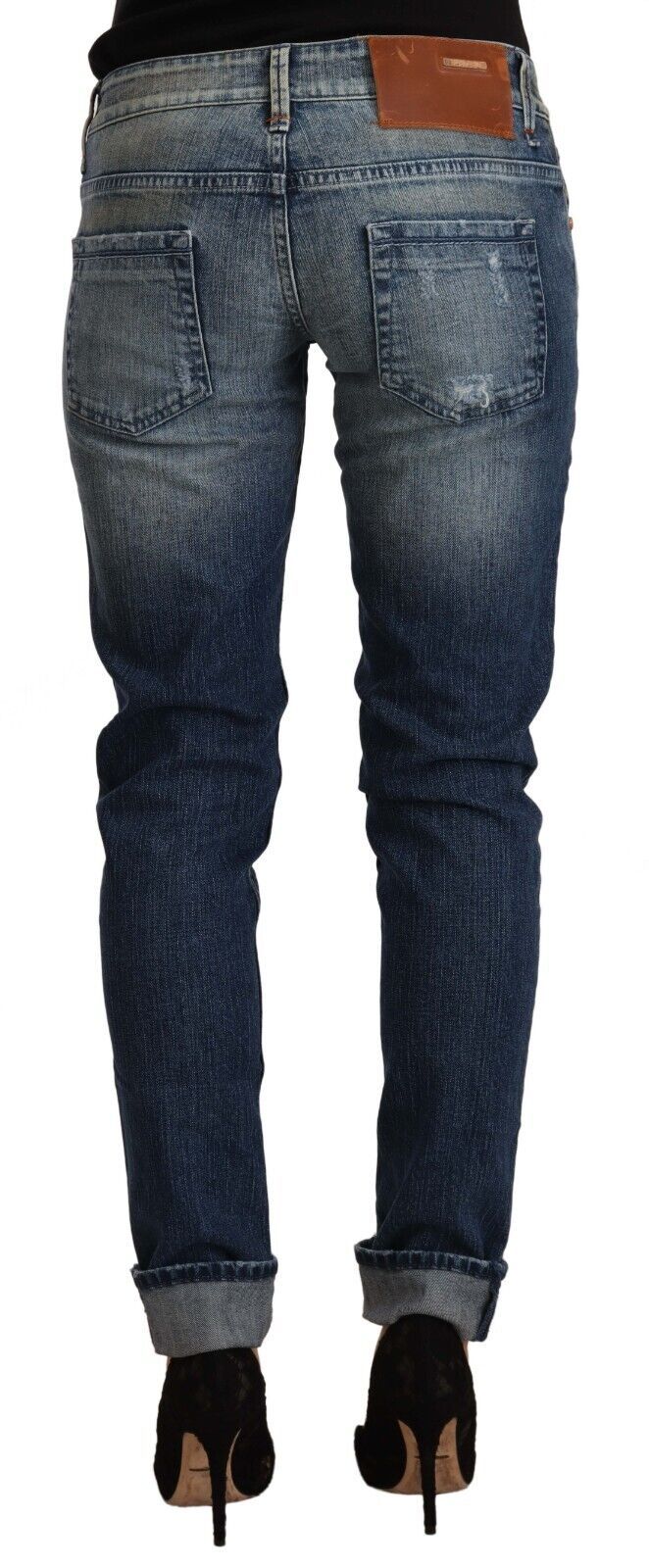 Acht Blue Washed Low Waist Folded Hem Slim Fit Women's Jeans