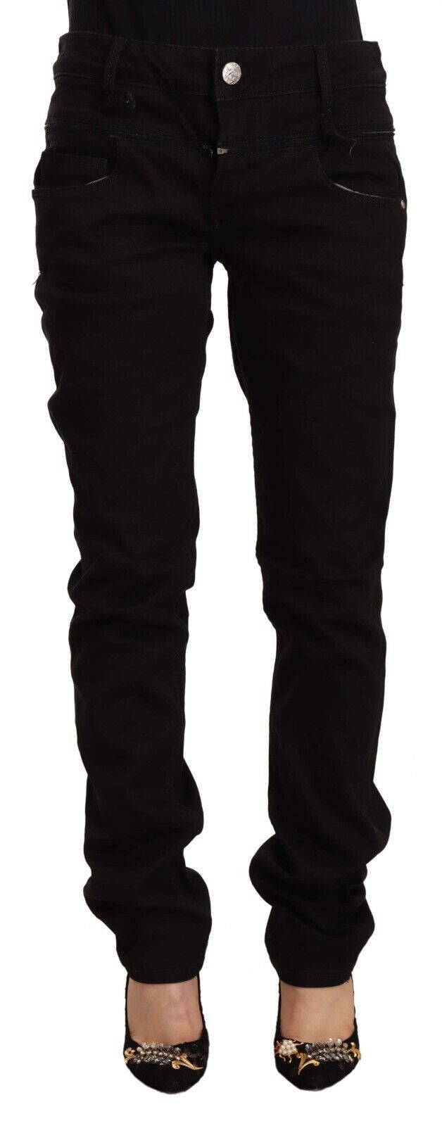 Acht Black Low Waist Cotton Stretch Denim Skinny Women's Jeans