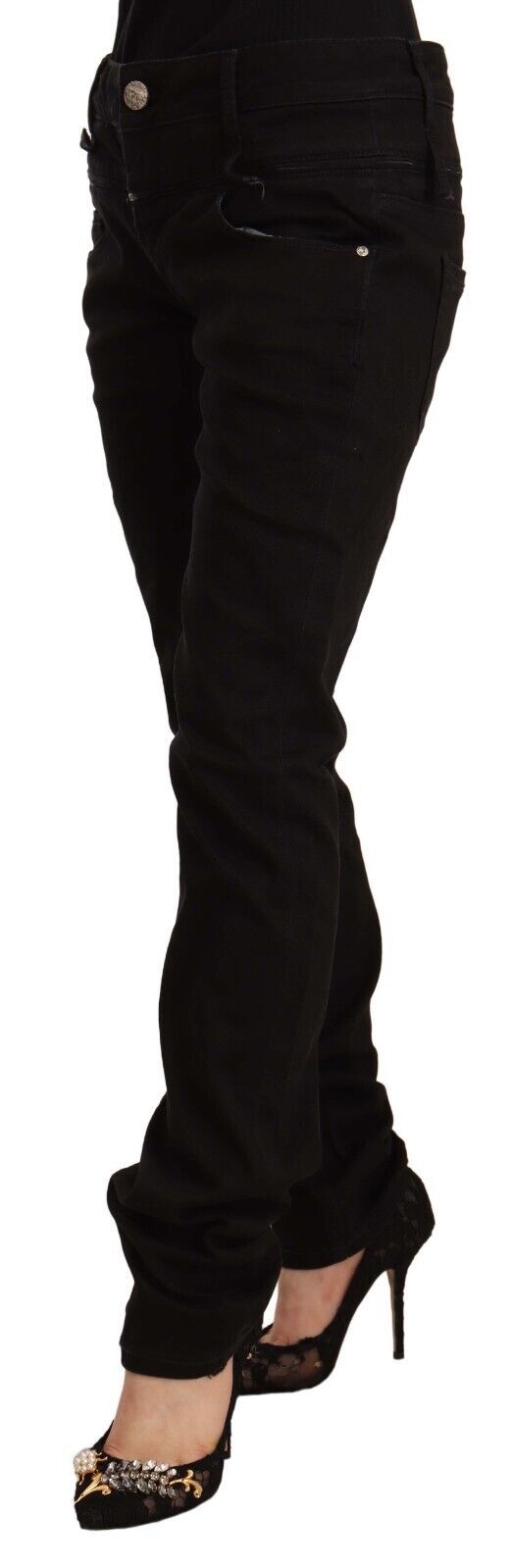 Acht Black Low Waist Cotton Stretch Denim Skinny Women's Jeans