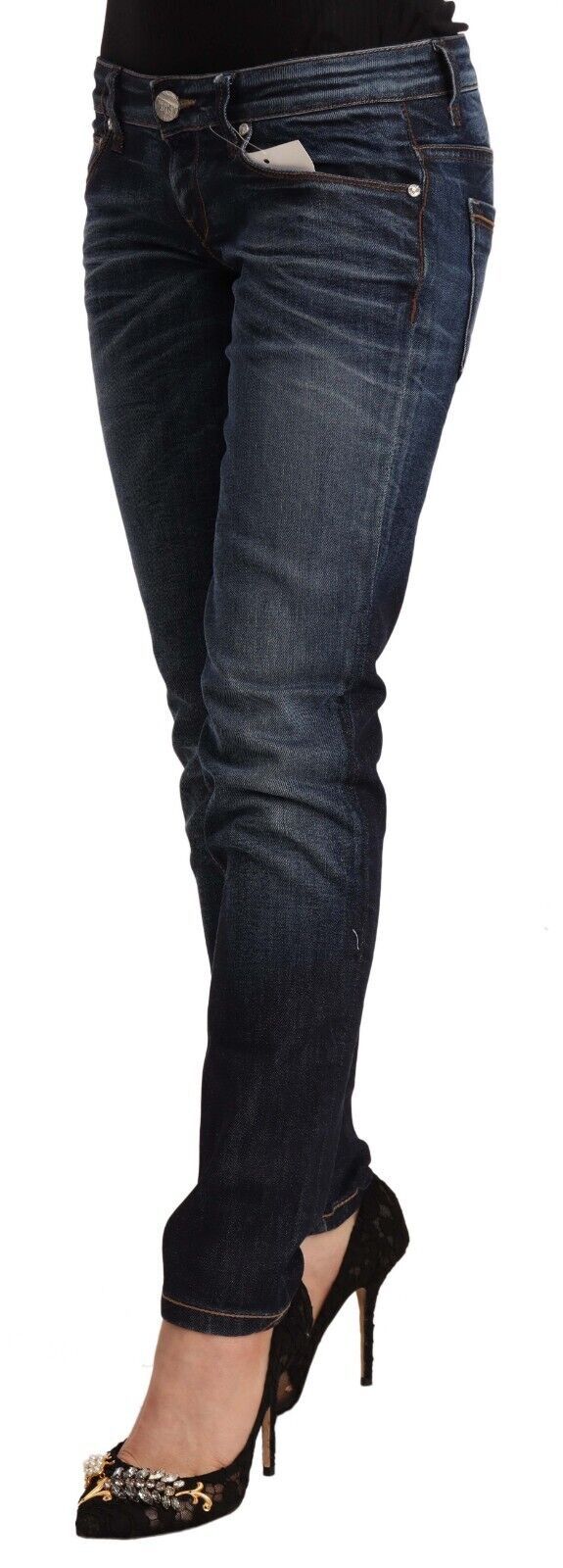 Acht Blue Washed Cotton Low Waist Skinny Denim Women's Jeans