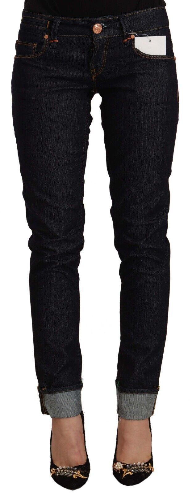 Acht Black Cotton Low Waist Slim Fit Denim Women's Jeans