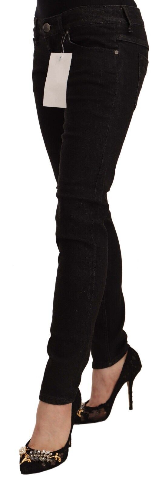 Acht Black Cotton Low Waist Skinny Denim Women's Jeans