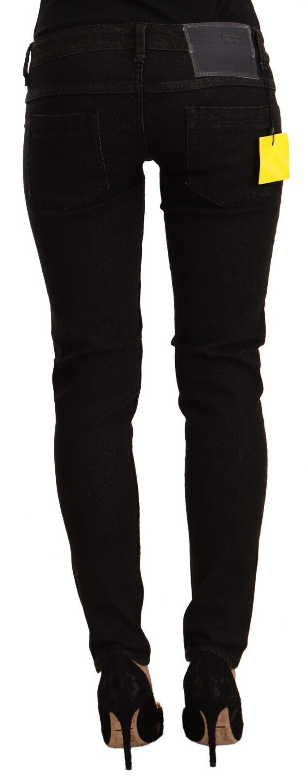 Acht Black Cotton Low Waist Skinny Denim Women's Jeans