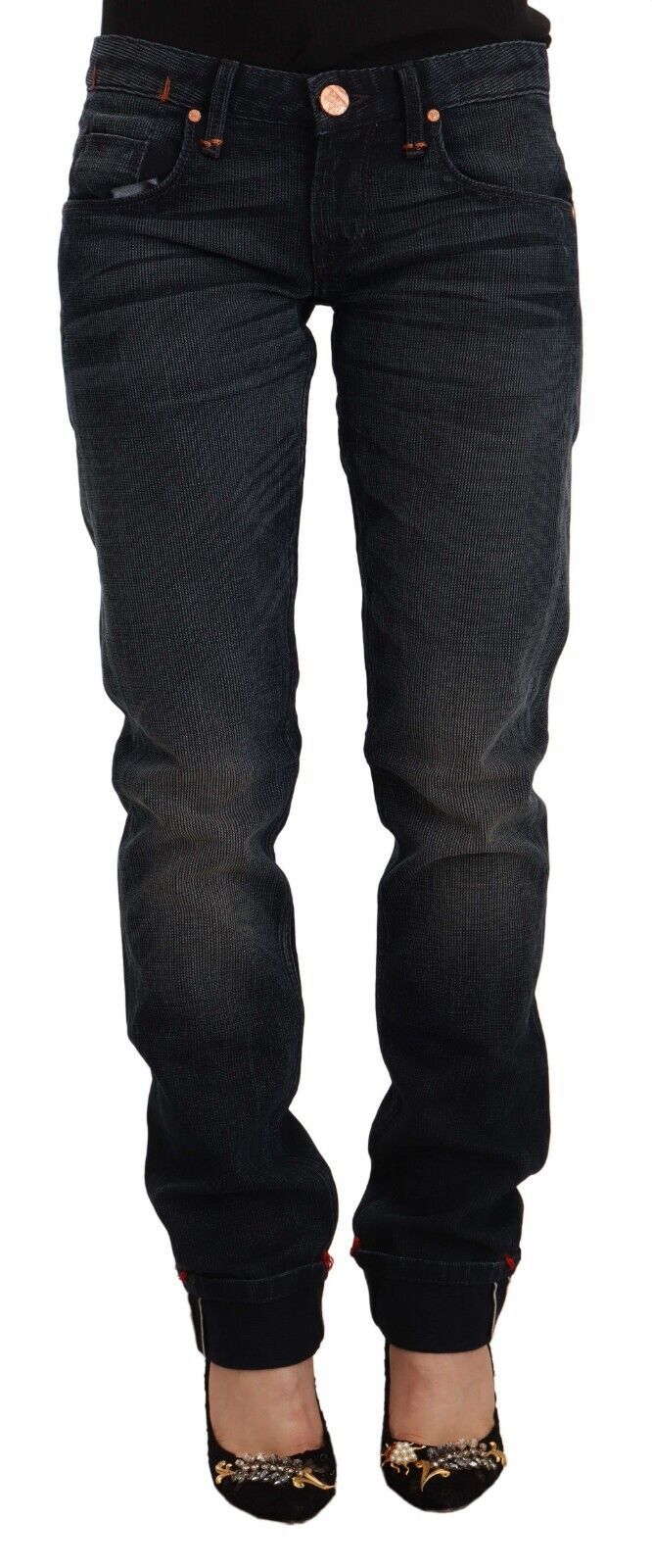 Acht Black Washed Cotton Skinny Denim Low Waist Women's Jeans