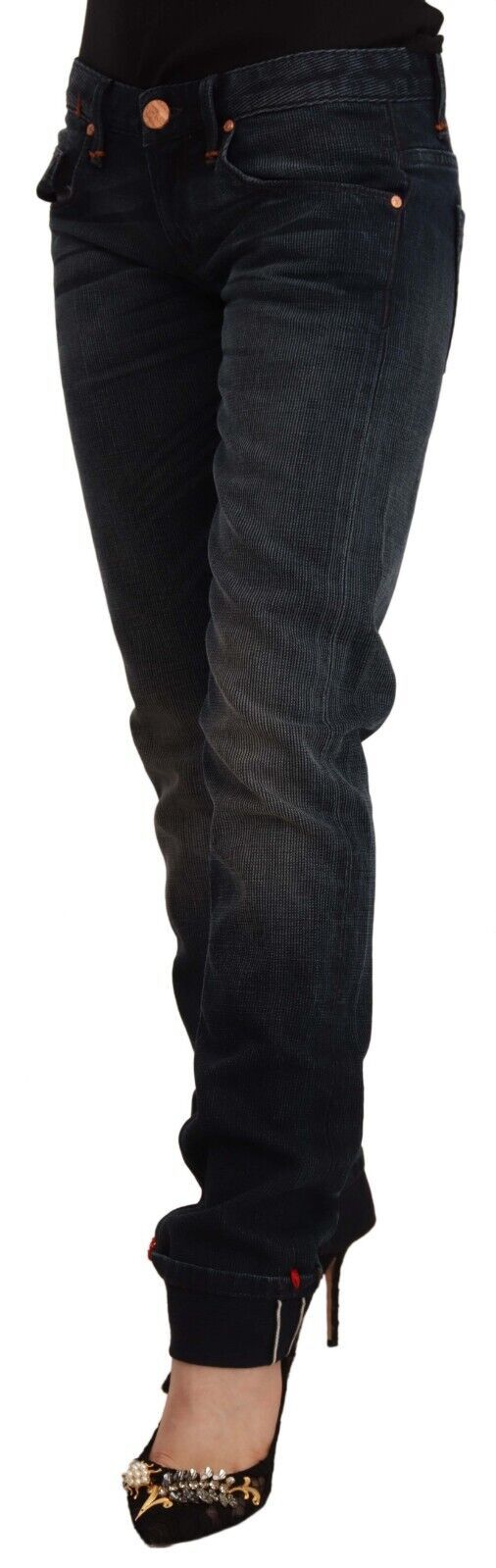 Acht Black Washed Cotton Skinny Denim Low Waist Women's Jeans