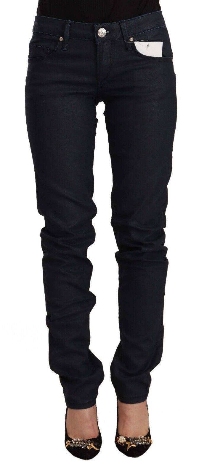 Acht Black Cotton Low Waist Slim Fit Denim Women's Jeans