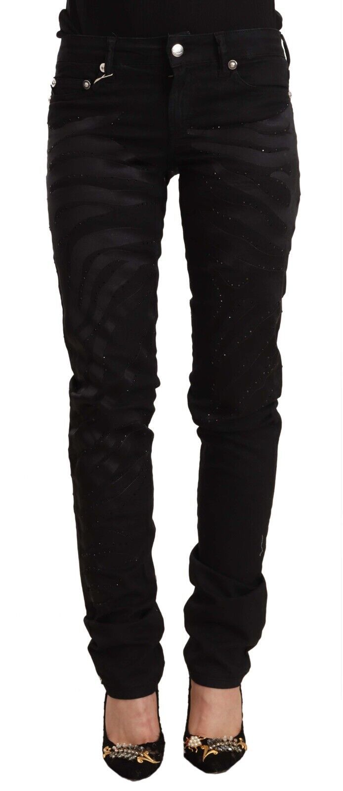 Just Cavalli Black Mid Waist Embellished Skinny Women's Jeans