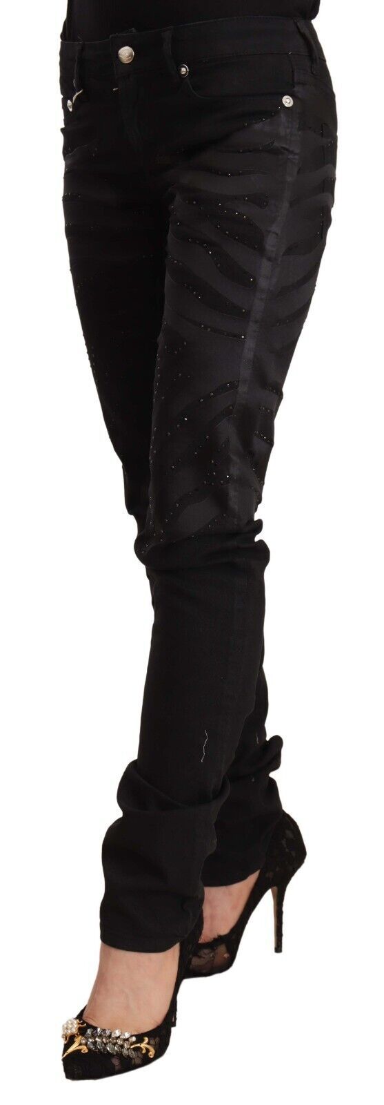 Just Cavalli Black Mid Waist Embellished Skinny Women's Jeans