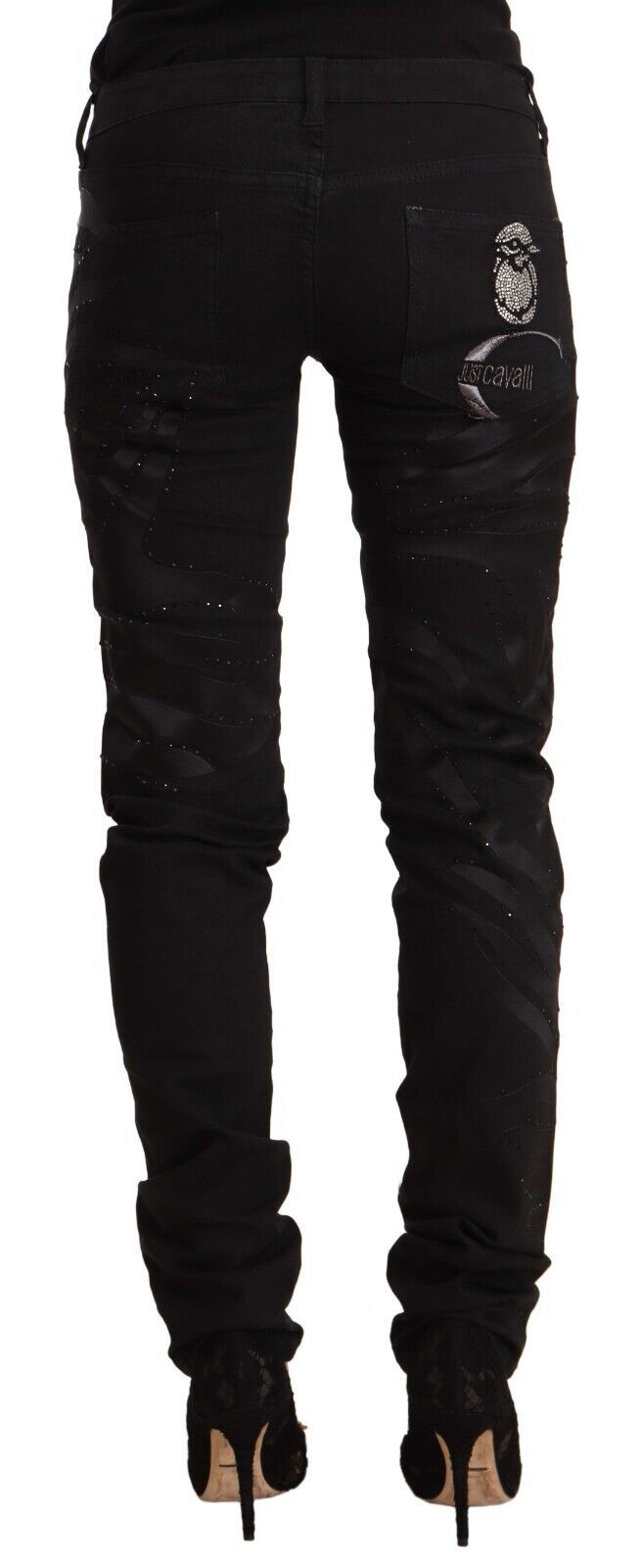Just Cavalli Black Mid Waist Embellished Skinny Women's Jeans