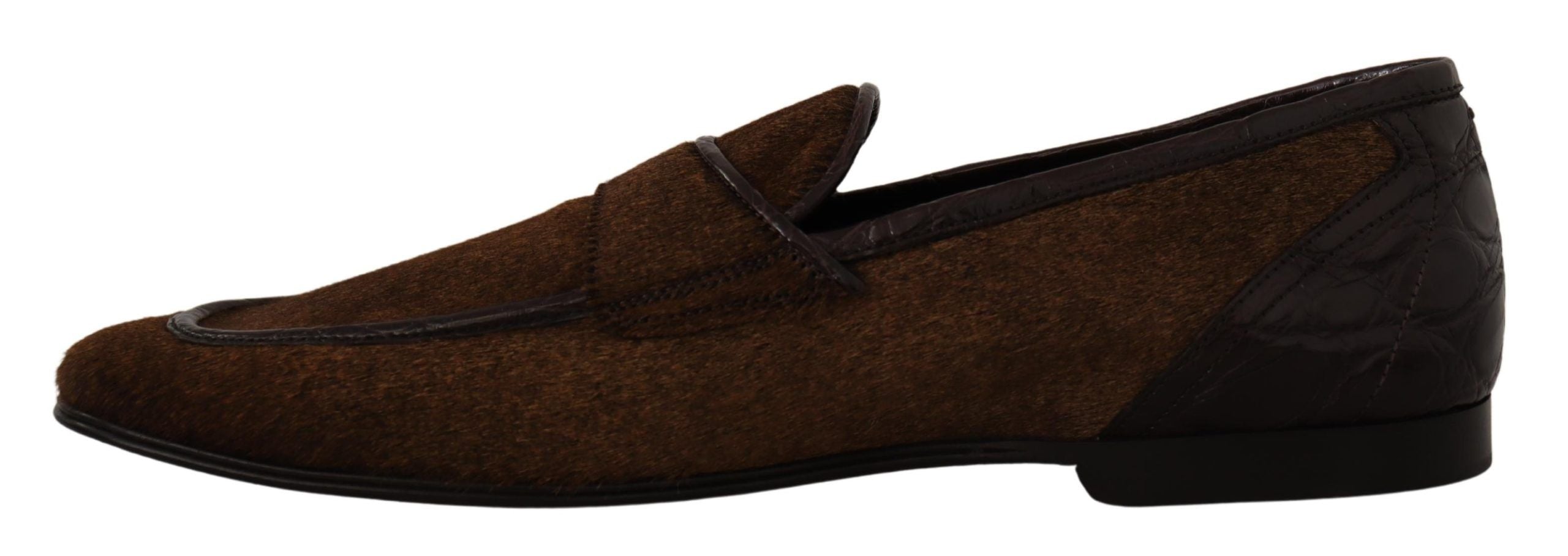 Dolce & Gabbana Elegant Brown Caiman Leather Men's Loafers