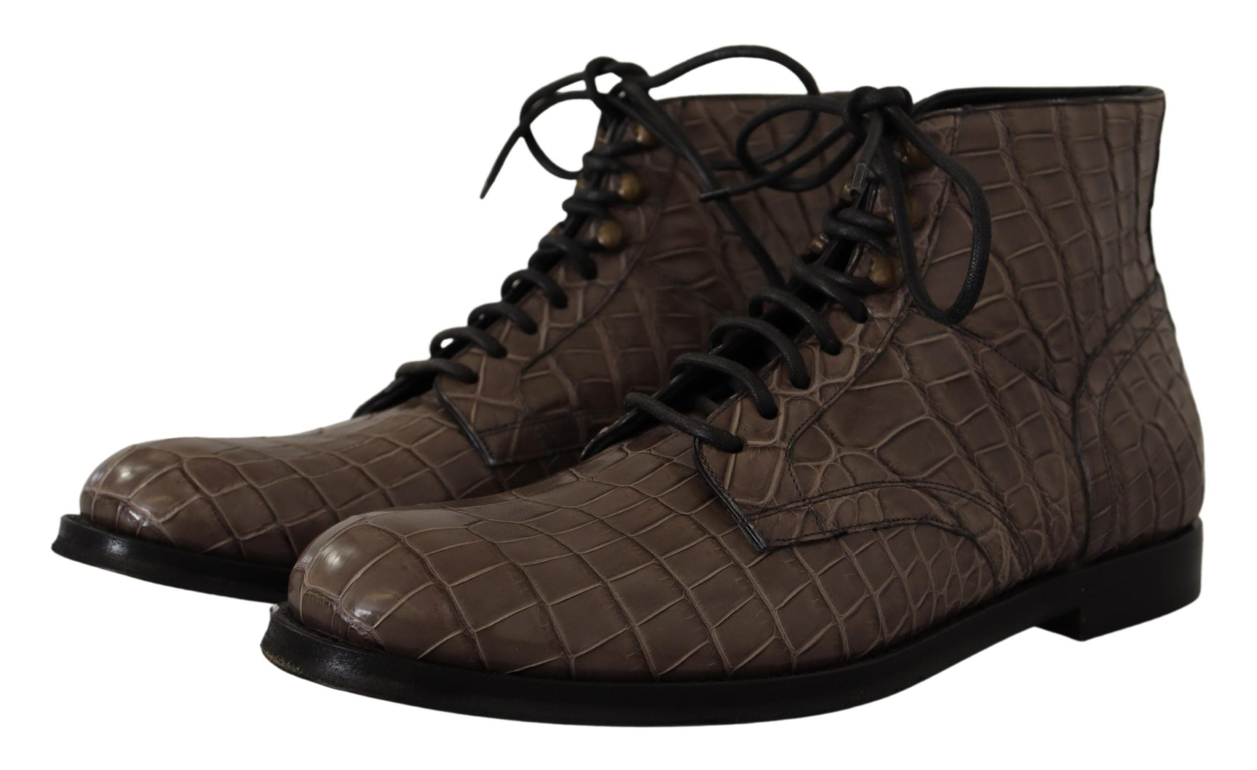 Dolce & Gabbana Gray Crocodile Leather Derby Men's Boots