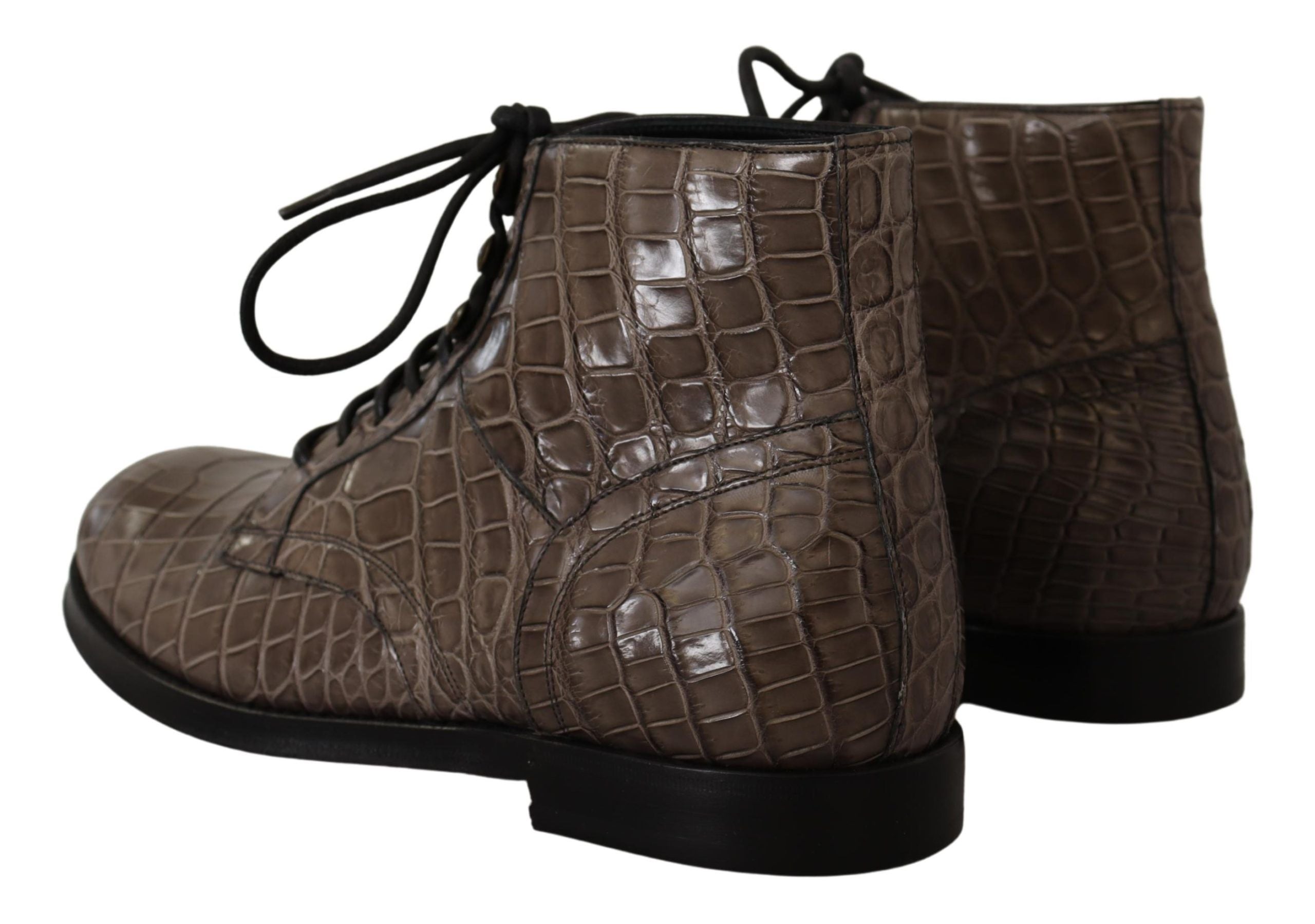 Dolce & Gabbana Gray Crocodile Leather Derby Men's Boots