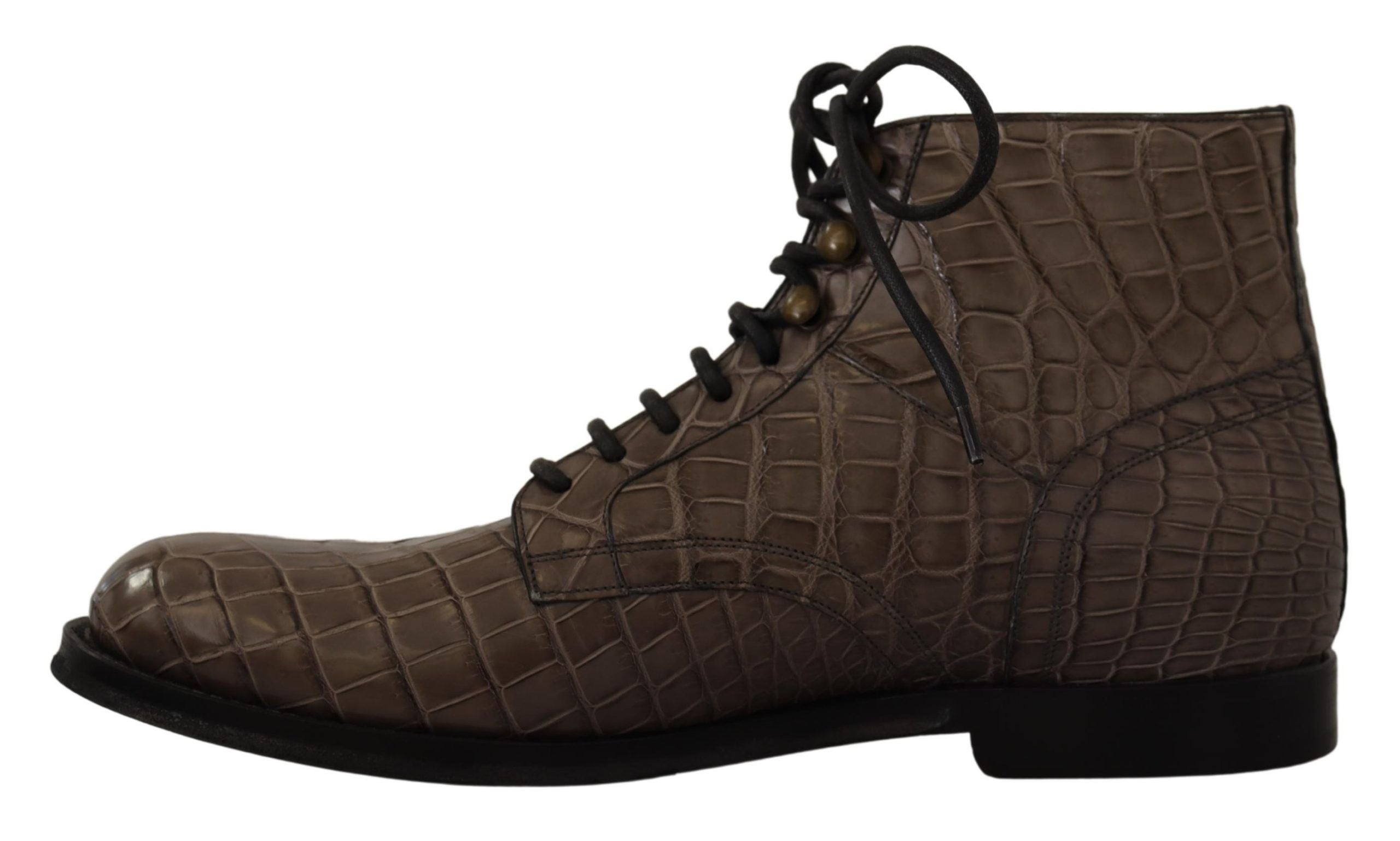 Dolce & Gabbana Gray Crocodile Leather Derby Men's Boots