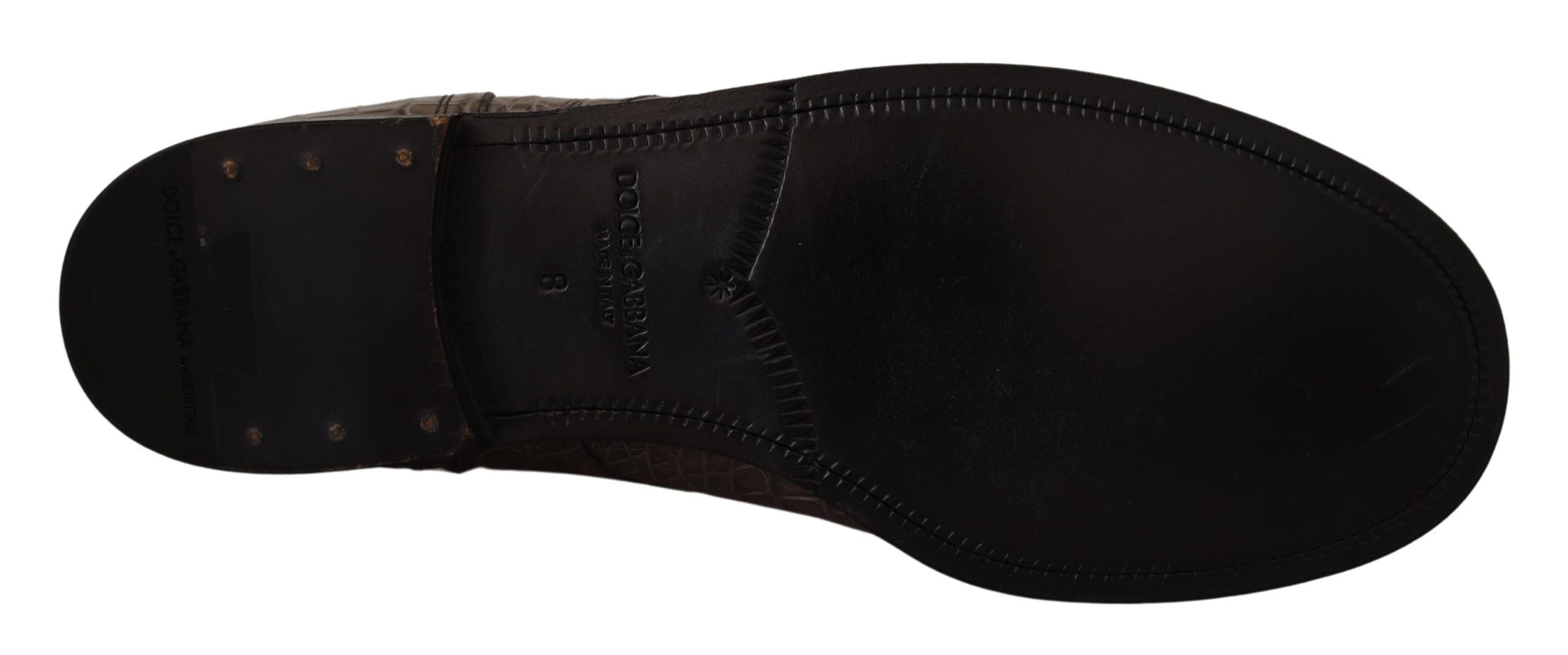 Dolce & Gabbana Gray Crocodile Leather Derby Men's Boots