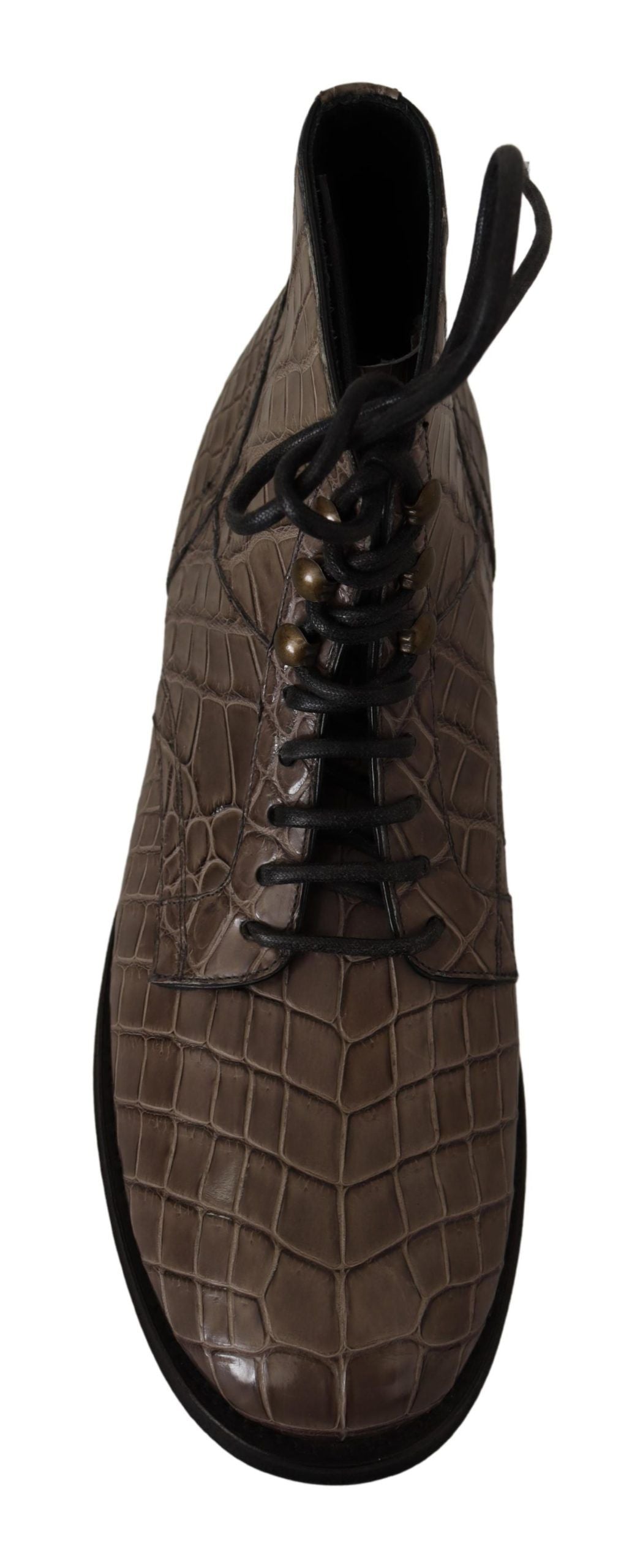 Dolce & Gabbana Gray Crocodile Leather Derby Men's Boots