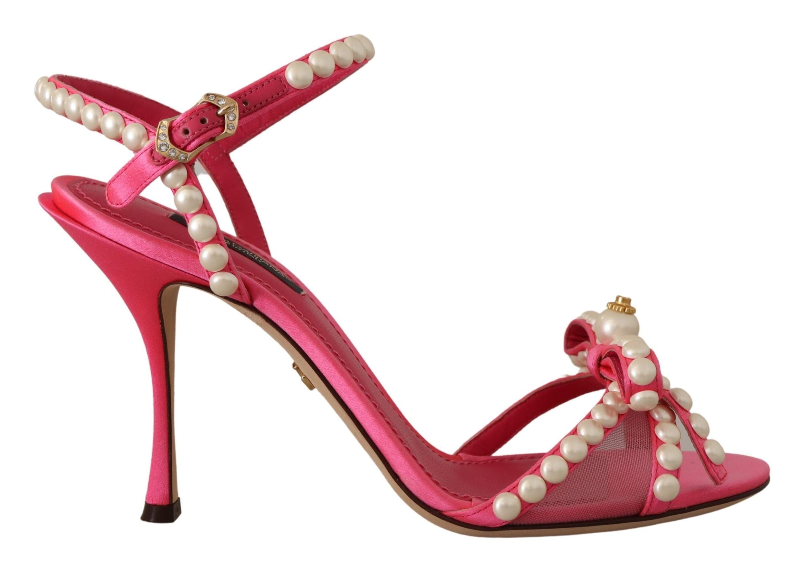 Dolce & Gabbana Elegant Pink Pearl Embellished Heels Women's Sandals