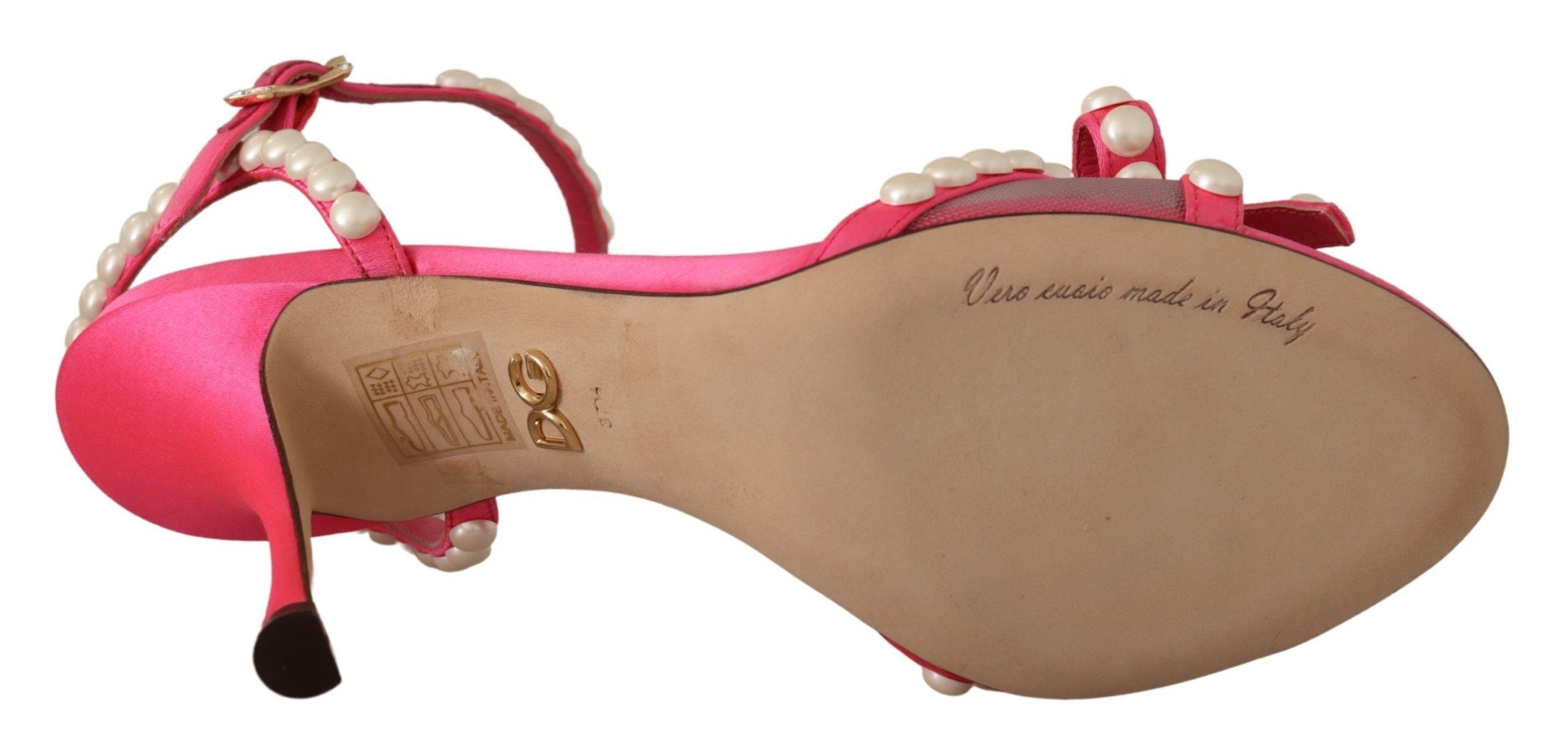 Dolce & Gabbana Elegant Pink Pearl Embellished Heels Women's Sandals