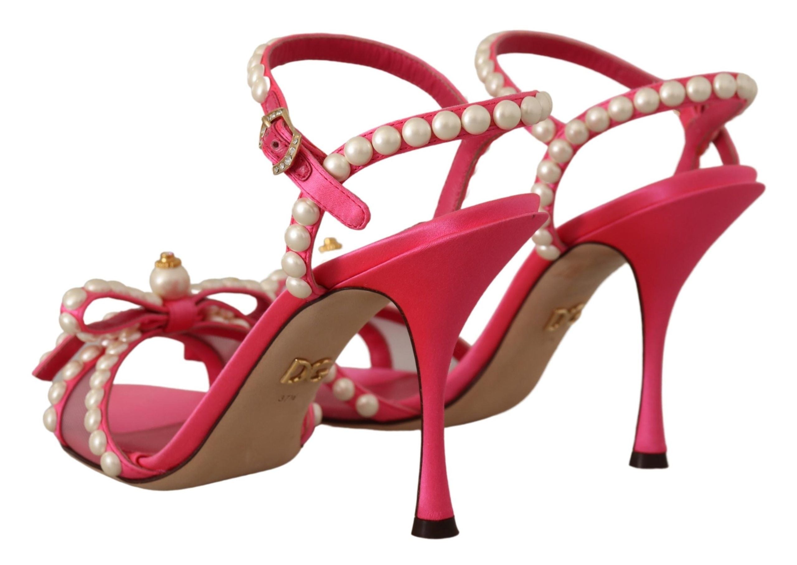 Dolce & Gabbana Elegant Pink Pearl Embellished Heels Women's Sandals