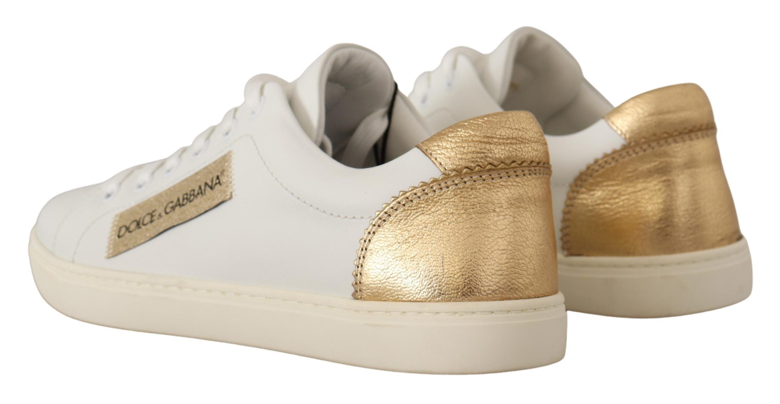 Dolce & Gabbana White Gold Leather Low Top Women's Sneakers