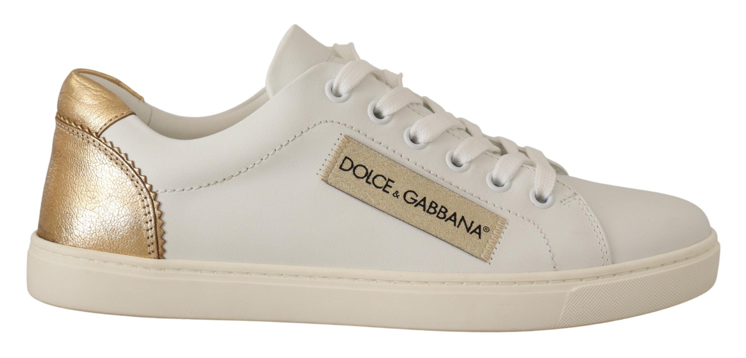 Dolce & Gabbana White Gold Leather Low Top Women's Sneakers